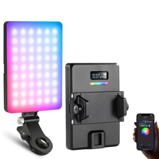 neewer vl67c app rgb led video light kit with phone clip _ Black